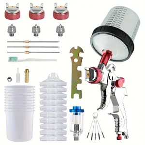 2024 Air Spray Gun Kit with 10 600ml Mixing Quick Cups, Car Spray Paint Gun with 1.4/1.7/2.0mm Nozzle and Water-Oil Separator for House Painting, Car, Furniture Paint Sprayer (Red)