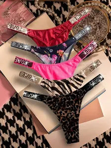 DSANSAJ 5pcs Sexy Thongs Womens Panties Rhinestone Low Waist Underwear Soft Breathable Comfortable Female Lingerie Good Elasticity Opaque Suitable For Daily Work Sports And Dating Sexy Gifts For Lovers Womens
