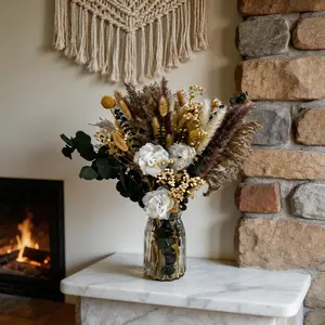 Modern Farmhouse Dried Flower Arrangement with Vase, Pampas Grass for US Farmhouse