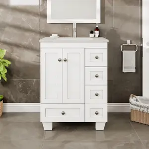 Happy 24 in. White Single Sink Bath Vanity with Carrara Quartz Top and Undermount Porcelain Sink