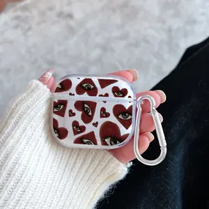 Heart Eyes Pattern Protective Case for AirPods 4/3/2/1/Pro/Pro2 Soft TPU Earphone Cover, Transparent with Keychain