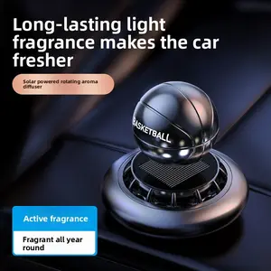 Solar-Powered Car Air Freshener with Latest Fragrance, Rotating Basketball Dashboard Ornament for Men