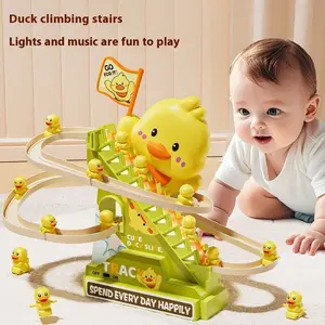 Cute Duck Climbing Stair Toy with Track, Fun Sliding Electric Slide Toy with Lights and Music, Educational Sensory Gift for Holidays and Birthdays