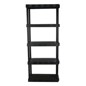 Hyper Tough 5-tier black plastic shelving, 68.8" high x 30" wide x 13.88" deep, 350 lb load capacity, durable storage solution, warehouse shelving, home shelving, simple shelving.
