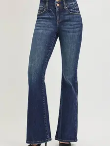 RISEN High Rise Flare Jeans With Seam Detail Waistband