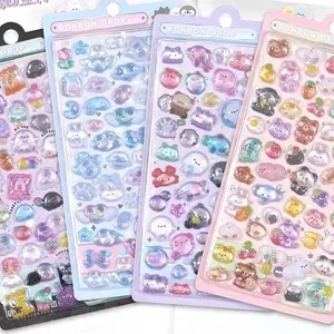 (2-Pack) Cute 3D Puffy Cartoon Animal Stickers, Random Bonbon Drop Designs for DIY Room Decor, Phone Cases & Water Cup Supplies