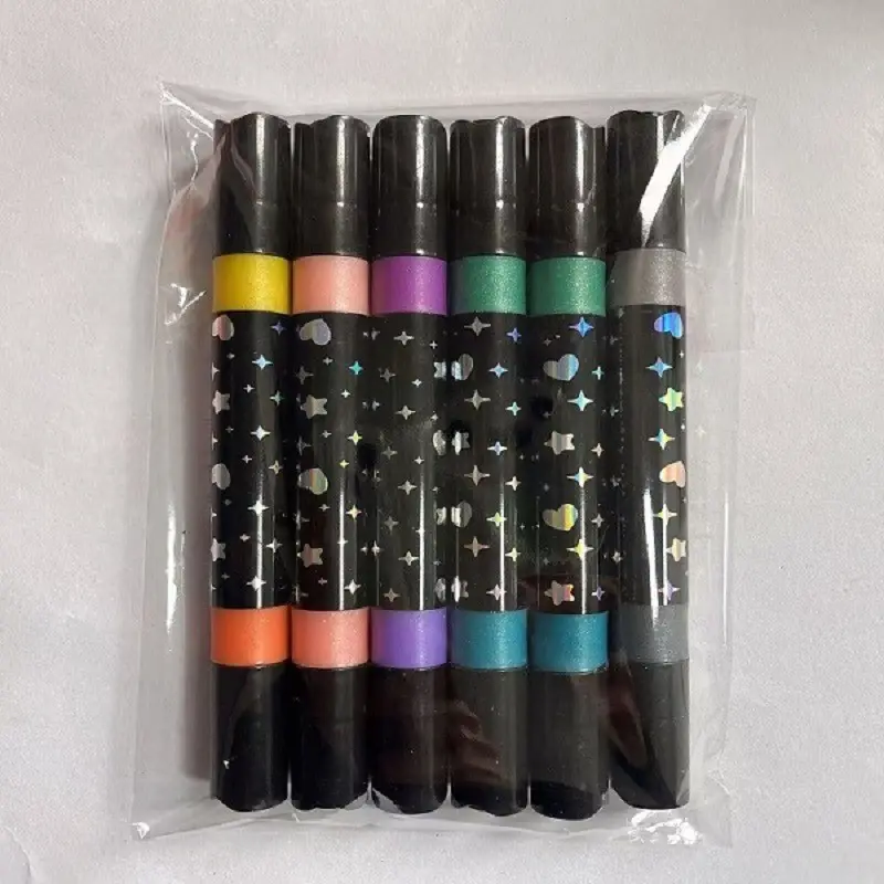 Double-Tip Metallic Glitter Marker | Dual-tip brush design, essential for cards, gifts, and decorations; the perfect gift for artists and journalers; medium tip; water-based ink; plastic construction; Dual Tip Markers