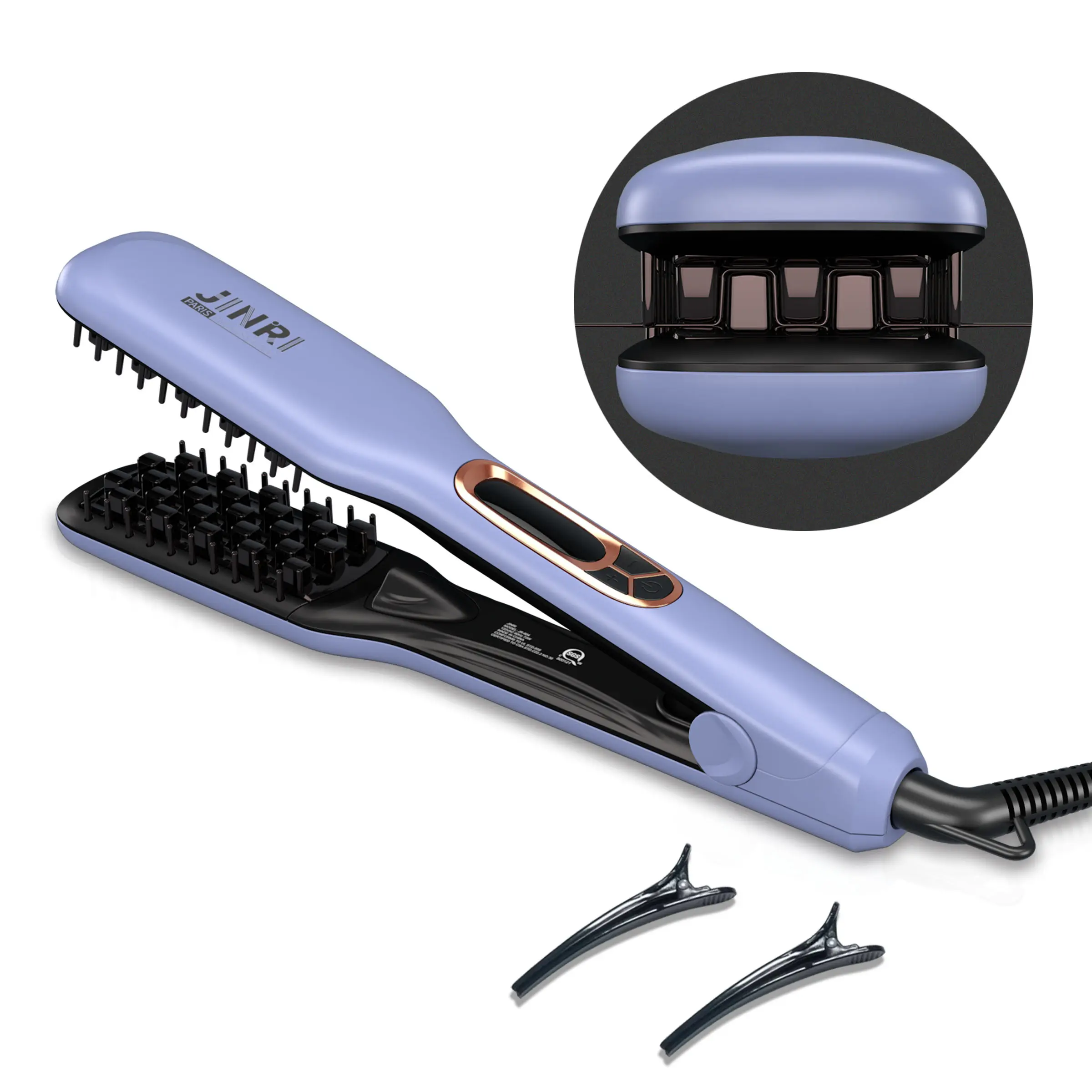 JINRI Hair Brush, Pumped-Up Volume, Hair Iron, Adjustable Temp, 360 ° Tail Rotation, Lasting Volume, for Short Or Thin Hair, Dual Voltage (100-240V), Volumizing Hair Iron, Purple, 1.25 inch