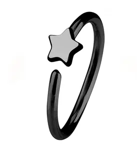 20G Star Black PVD Steel Nose Ring Hoop