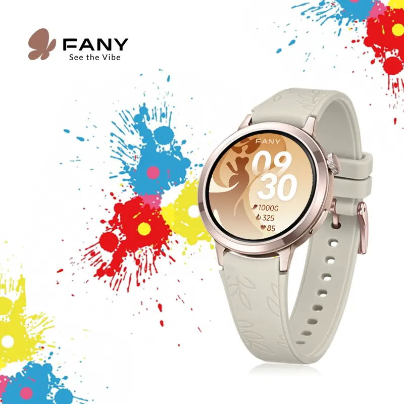 Fany Luna Women's Chic AMOLED Display Waterproof Smartwatch - Wearable Health Monitor Device, 110+ Sport Modes (Yoga Included), Heart Rate/Sleep/SpO2 Tracker, 7-Day Battery, Free App, Ultra-Sleek Lightweight Round Wristwear