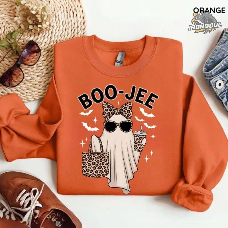 Boo-Jee Ghost Sweatshirt, Leopard Print Ghost Graphic Crewneck, Funny Fall Halloween Pullover, Cute Cozy Women’s Top, Apparel Made In The US – IronSoul Apparel
