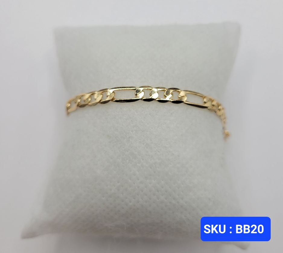 Baby Bracelet Figaro Link Style Laminated-Gold 6 Inches 5 Millimeters for Babies & Small Kids Size Jewelry Accessory. SKU : BB20