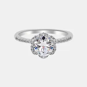 【718】Valentine's Flash “Begin Again” Petal Halo Set 1 Carat Synthetic Moissanite Ring - Elegant Wedding/Anniversary Gift for Women, Luxury Engagement Jewelry, Romantic Valentine's Day Ring