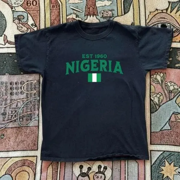 Nigeria Baby Tee, Nigeria Y2K T-Shirt, Nigeria Fitted Tee, Vintage 2000s 90s Baby Tee, Nigeria Flag Graphic Shirt, Africa Aesthetic Top for Women