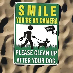1PCS Aluminum Smile You Are On Camera Clean Up After Your Dog Sign No Pooping Warning for Yard Garden Lawn Weatherproof and Durable Outdoor Decor
