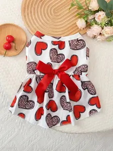 Pet Clothes Dog Cat Rabbit Princess Love Pattern Bowknot Dress Pretty Comfortable Yorkshire Terrier Maltese Teddy Bichon Bear Pomeranian Bulldog For Outside Daily Use A0003