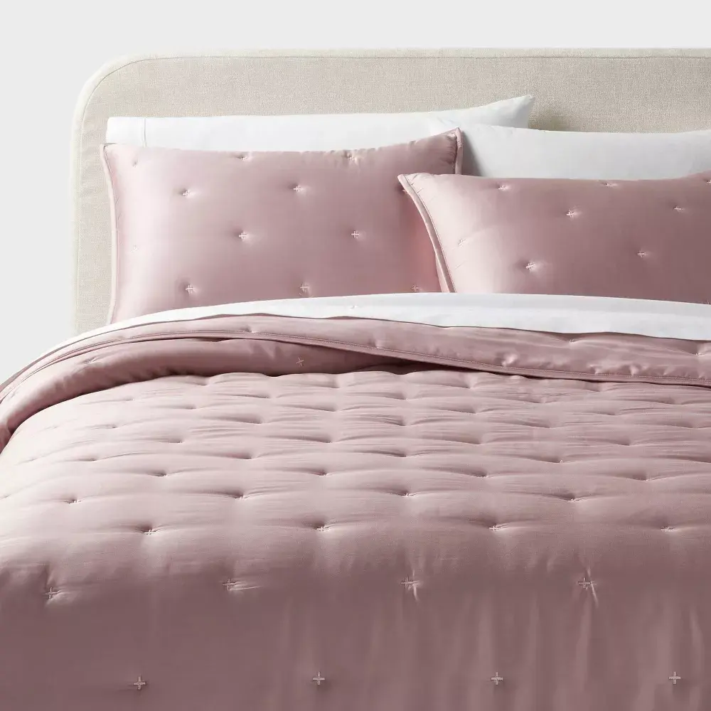 Full/Queen TENCEL Comforter and Sham Set Blush - Threshold: 320 Thread Count Lyocell Satin Weave Cooling Bedding Sets
