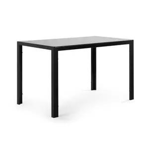 [Bellemave]47.25 Inch 4-Seater Tempered Glass Dining Table, Modern Minimalist Black Kitchen Table, Small Rectangular Luxury Dinner Table for Apartments & Small Spaces, Tempered Glass Top with Metal Frame