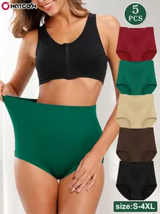 HOTCOM Women's High Waist Panties 5 Pack, Soft Breathable Casual Daily Wear, Comfortable Full Coverage, Elastic and Durable, Fit, Suitable for All Seasons