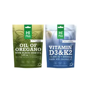HiPlus Immune & Bone Support Bundle: Oil of Oregano (6000mg) with Black Seed Oil & Vitamin D3 (10,000 IU) + K2 (MK-7) with Coconut Oil - 2-in-1 Dual Action Wellness Kit - 300+300 Softgels fitness oz healthcare