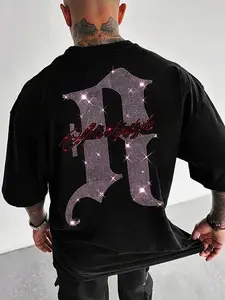 Unisex Short Sleeve Fitted T-Shirt, Cf Rhinestone Letter Print Design, Classic Fashionable Youthful Style, Casual Summer Wear