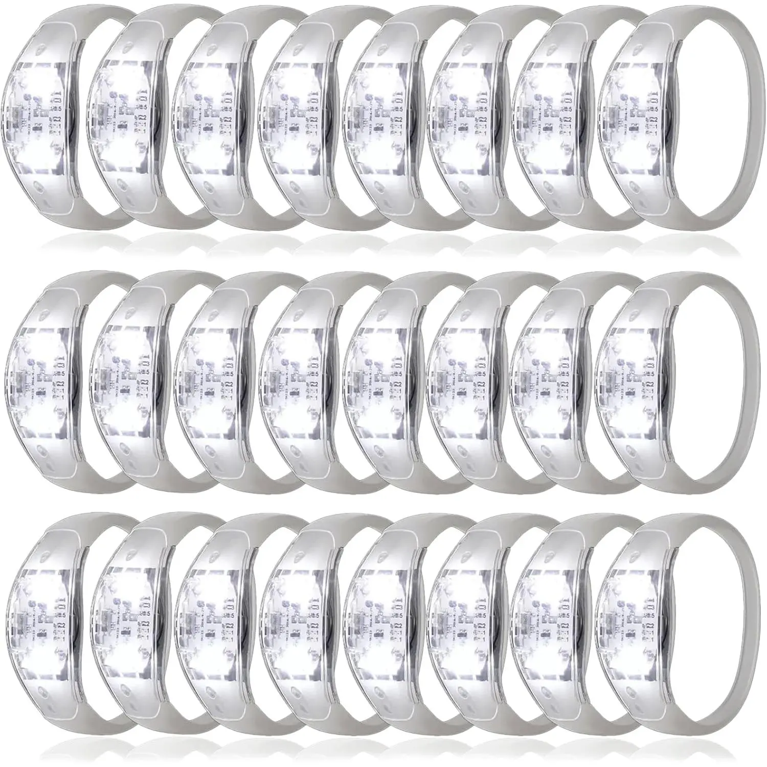24 Pcs LED Glow Bracelets Sound Activated Bracelet Glow Bracelets with Flashing LED Strobe for Wedding,Carnival,Concerts , Night Events, Rave, Game Prizes, Birthday Party Favor (white)