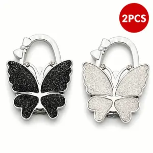 2PCS Butterfly Foldable Purse Hook for Table, Portable Handbag Hanger Holder, Lightweight Folding Bag Stand, Anti-Theft Desk Bag Hook for Restaurants, Travel, Office & Daily Use Accessories summerwins