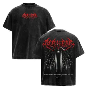 Guts Gym Pump Cover T-Shirt – Berserk Vintage Washed Inspired Tee, Dark Fantasy Sword Anime Graphic Shirt, Oversized Anime Streetwear Apparel, Soft Cotton Casual Unisex Top, Gift for Berserk Fans t-shirt fashion cotton