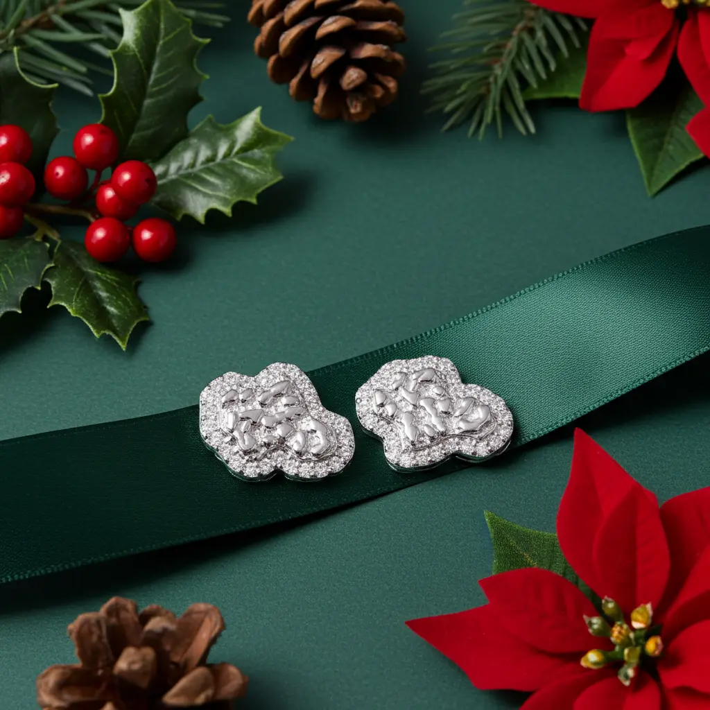 King of Bling's 1.00ct Moissanite White 925 Sterling Silver Women's Nugget Earrings