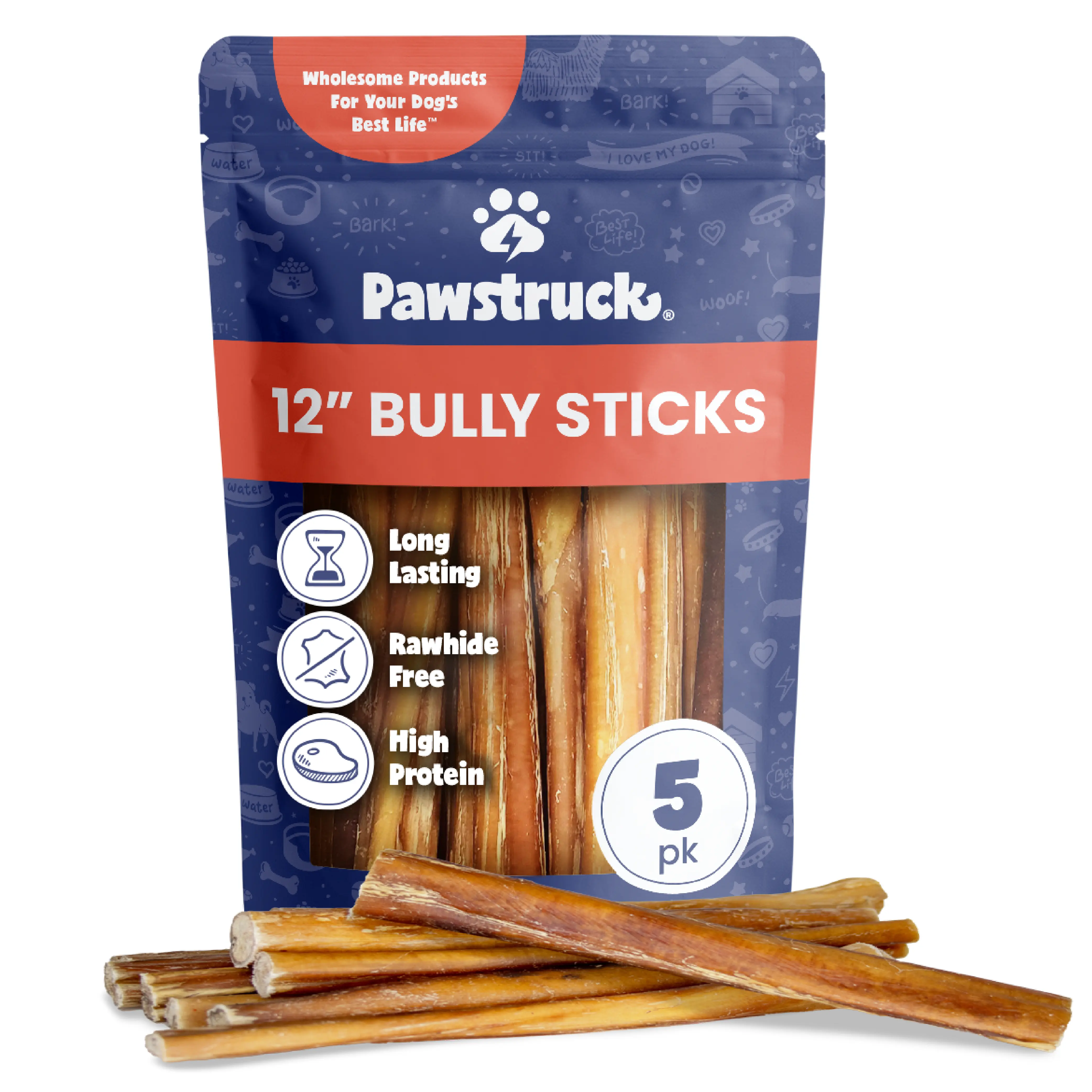 Pawstruck Bully Sticks – 12" (5 Pack)