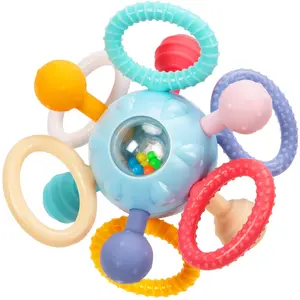 Baby Teething Toys for 0-12 Months BPA Free Food Grade Silicone Teether Infant Sensory Chew Rattles Toys Blue Multi-Sensory Travel Toy for Newborns Boys Girls 0-18 Months
