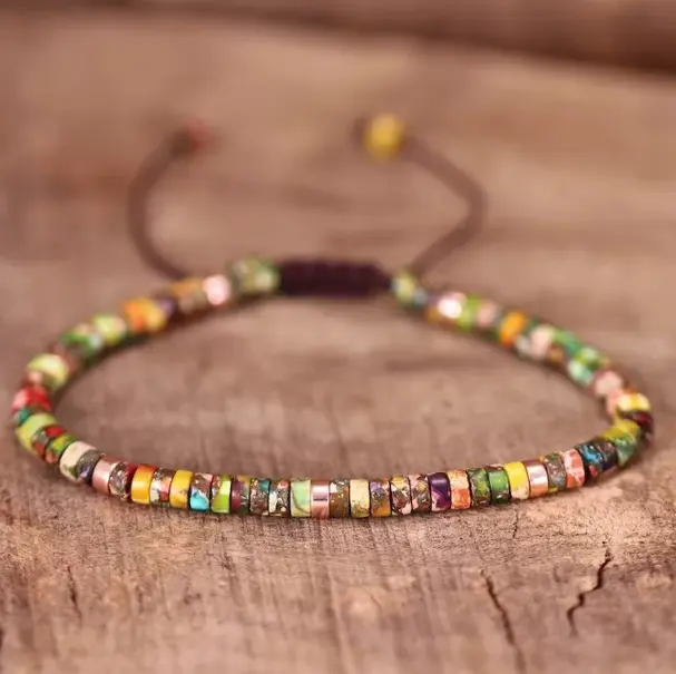 Handmade Charoite Stone Bracelet Men & Couples - Adjustable Bohemian Beaded Bracelet, Symbol of Freedom & Wild Spirit, Multicolor Retro Ethnic Jewelry Bangle