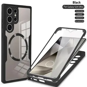 360° Shockproof Magnetic Case for Samsung Galaxy S25 S24 S23 S22 Ultra/Plus/FE Transparent Wireless Charging Cover