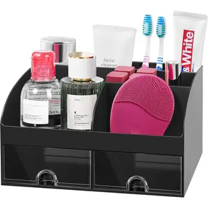Holders for Bathrooms Countertop, 5 Slots  Bathroom Counter Sink Organizer with Drawers, Plastic Bathroom Organizer for /Makeup/Office Black