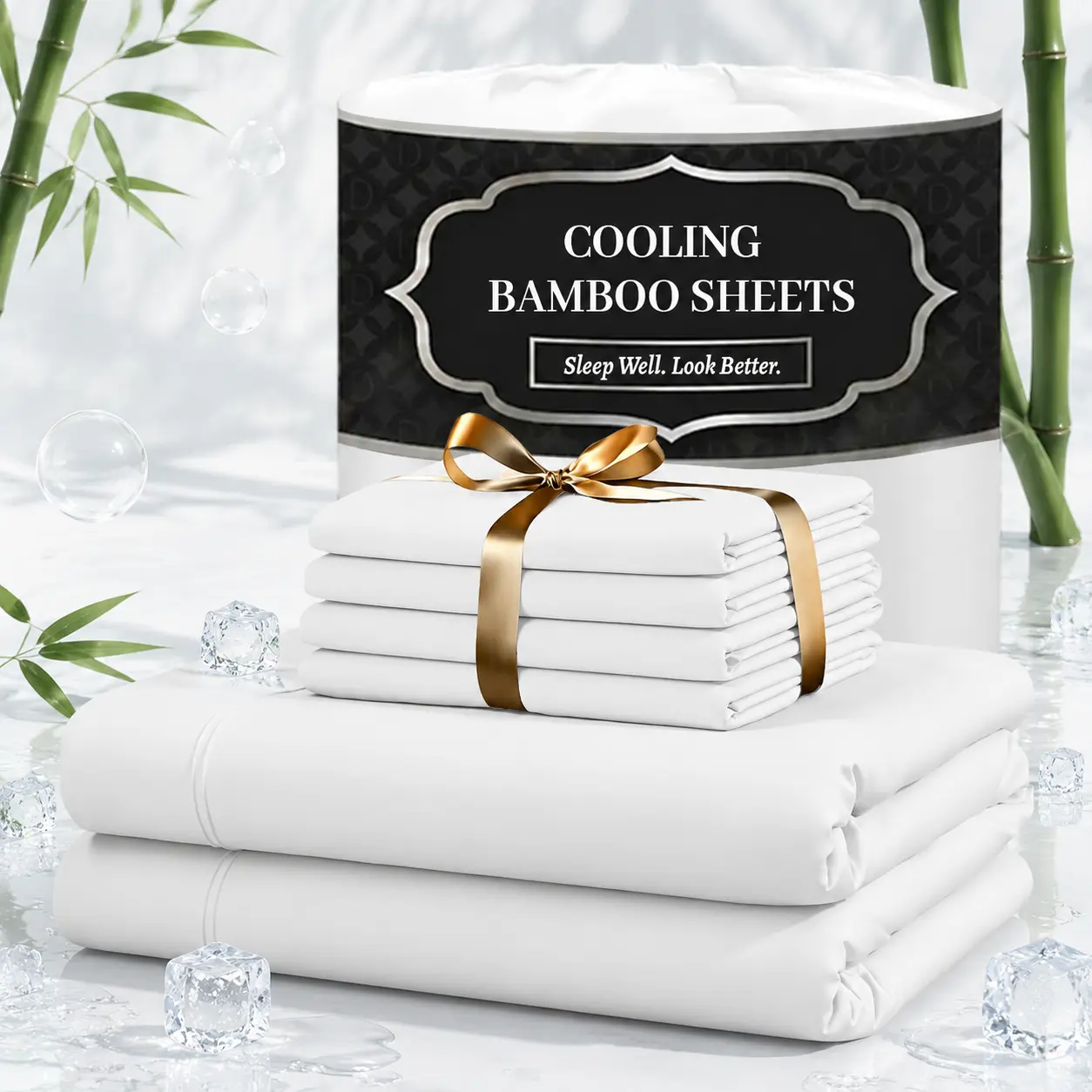 Jollyvogue Extra Deep Pocket Bamboo Sheets - 6 Pcs Breathable & Cooling Bed Sheet Set, Hotel Luxury Fitted Soft Wrinkle-With 16-Inch Deep Pocket, Suitable for All Seasons, Twin/Full/Queen/King Size Pillowcase Sets