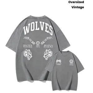 Men’s Retro Washed Darc Wolf Graphic T-Shirt, Loose Fit Summer Gym Tee, Casual Fitness Short Sleeve Top