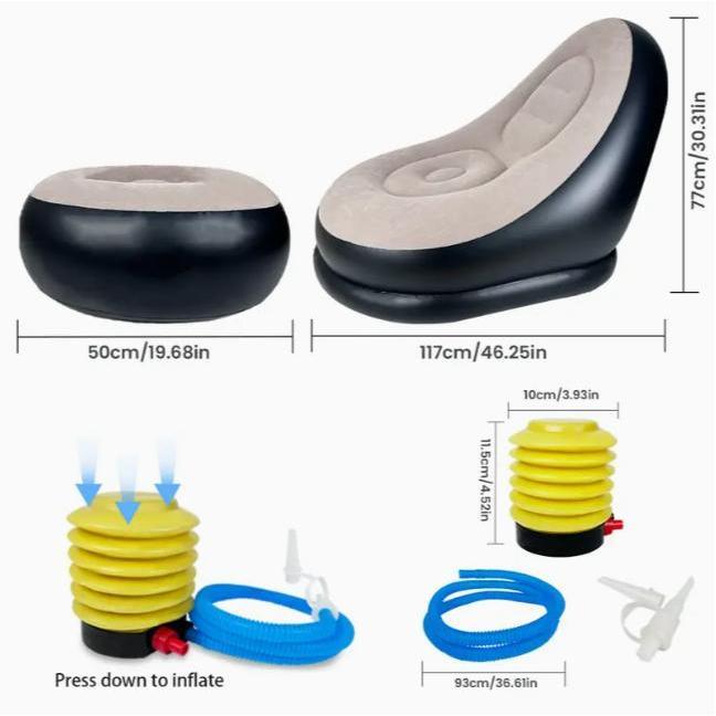Inflatable Lounge Chair with Footrest Ergonomic Portable Sofa for Indoor & Outdoor Use Folding Couch for Living Room Gaming Office Balcony Travel Camping