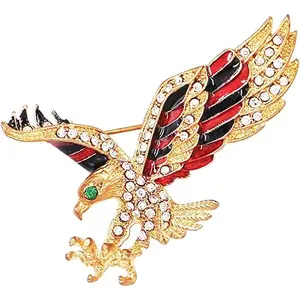Rosemarie & Jubalee Patriotic Enamel And Rhinestone Crystal Majestic American Eagle Gold Tone Lapel Pin Brooch, 2.12"