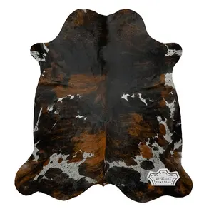 Natural Dark Tricolor Cowhide Rug
