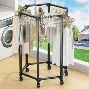Rotating and movable clothes drying rack, balcony push-pull clothes rack, hexagonal clothes drying rack