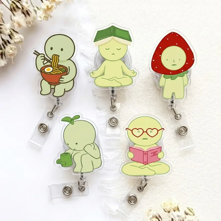 Smiski Style Cute Kawaii Badge Reel,  Adorable Cartoon Id Holder, Retractable Clip For Nurse Teacher Office, Aesthetic Accessory, Gift Idea