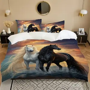 3pcs of Junma digital printed bedding, Soft Bedding Set, made of 100% polyester fabric, with one duvet cover and two pillowcases, no padding, optional sizes, machine washable, suitable for bedrooms, dormitories, hotels