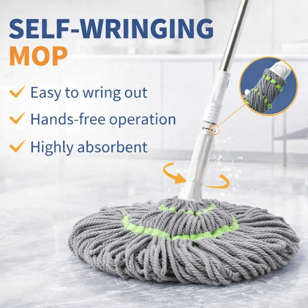 Purple Self-Wringing Twist Mop - Rotatable 360-Spin Microfiber Lazy Mop with No-Hand-Touch Dirty Water Design, Adjustable Handle, Lightweight Corner Cleaning Tool for Home Kitchen Bathroom