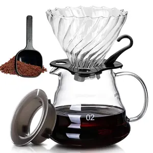 Pour over Coffee Maker Set, 360/600/800ML Heat-Resistant Borosilicate Glass, Detachable Handle Filter Cup, Home Café Restaurant Use
