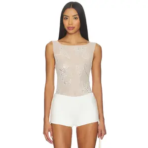 Jaded London Sequin Double Layered Tank Top in Neutral