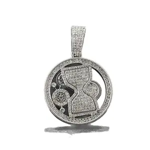 Iced Out Hourglass Pendant Cuban Link Chain - Hip Hop Steampunk Necklace for Men Women