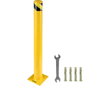 VEVOR Safety Bollard 48x4.5 Safety Barrier Bollard 4-1/2 OD 48 Height Yellow Powder Coat Pipe Steel Safety Barrier with 4 Free Anchor Bolts for Traffic-Sensitive Area