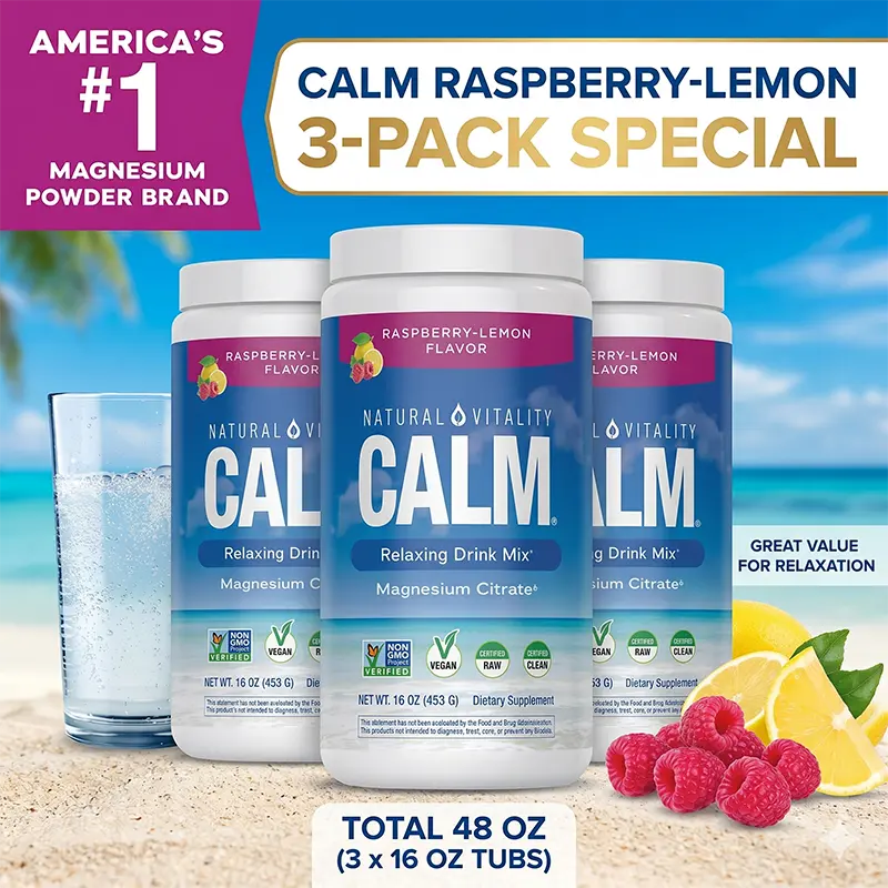 Natural Vitality Calm Magnesium 16oz Powder | Raspberry Lemon Flavored Supplement | Non-GMO, Vegan & Gluten Free Formula