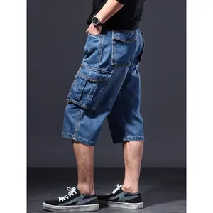 Men'S Relaxed Fit Denim Cargo Shorts with Multiple Pockets for Outdoor Work And Casual Wear