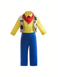 Western Cowboy Halloween Costume Set, Plaid Shirt + Vest + Scarf + Pants, Fashionable and Cool, Suitable for Boys